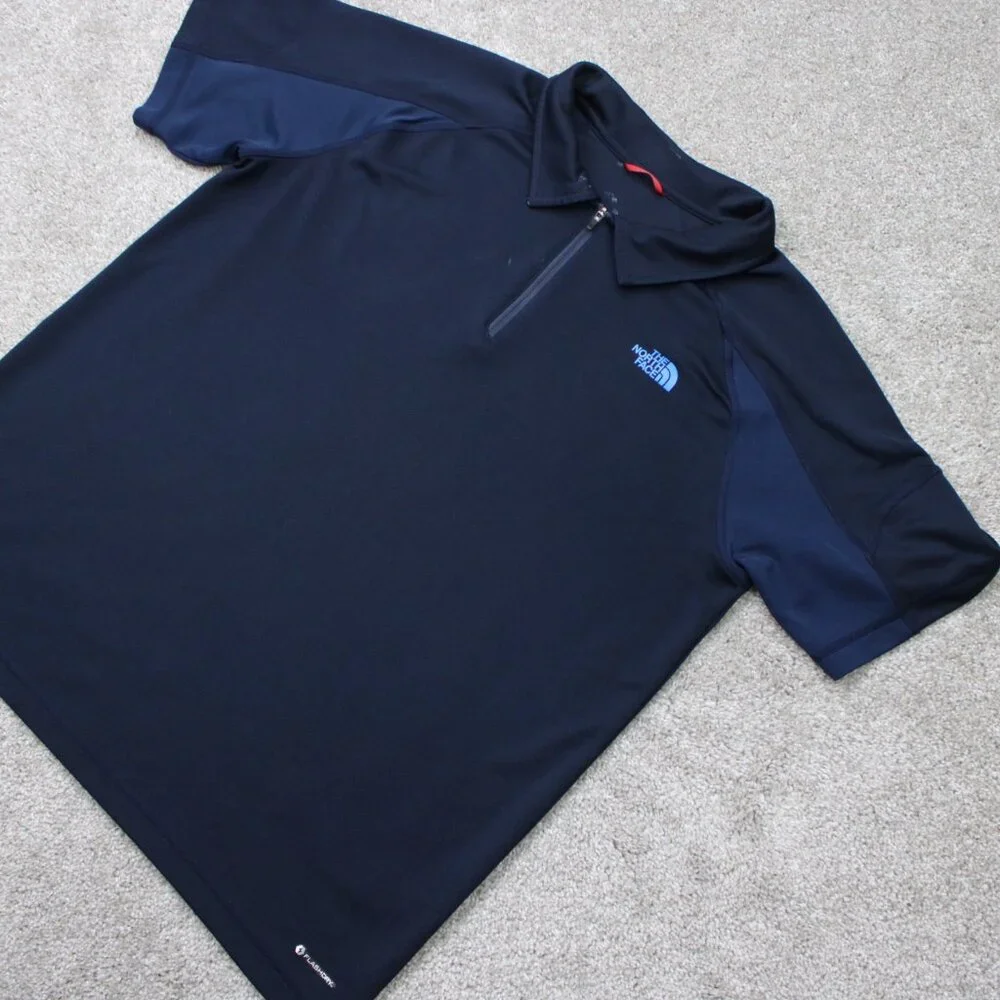 The‎ North Face Polo Shirt Mens Large Blue 1/2 Zip FlashDry Poly S/S Pullover